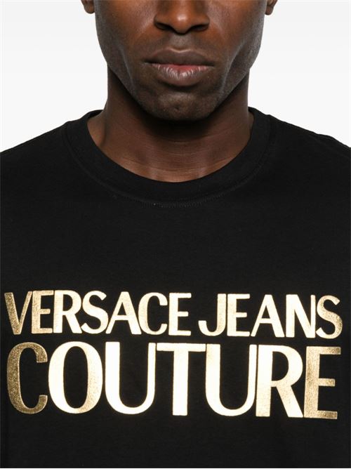 T-shirt uomo mezza manica nera con stampa Versace jeans Couture | 79GAHT05CJ00TG89